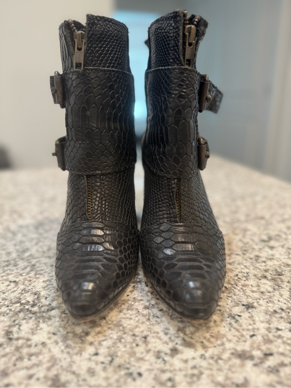 Freebird Joey Black Snakeskin Pointed-Toe Buckle Ankle Boots